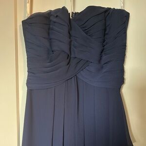 Navy strapless bridesmaids dress